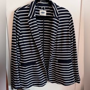Navy Blue Blazer with white stripes.